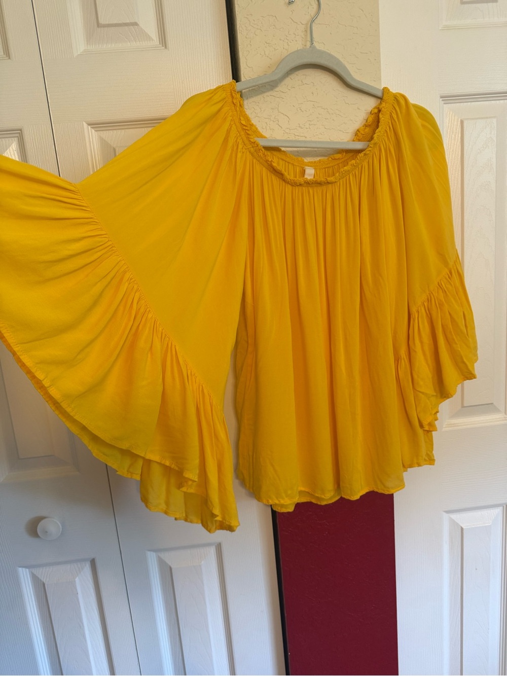 Elan yellow  Off-Shoulder Ruffle Sleeve Women’s Top one size